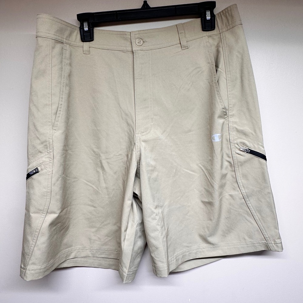 Champion Mens Performance Shorts Khaki Cargo Zip Pockets‎ Size Large